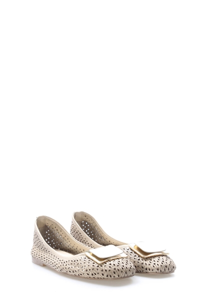 MirgeShoes Bej Rahat Kadın Babet Ayakkabı İçi Dışı Hakiki Deri MRG013402610219