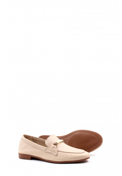 MirgeShoes Bej Rahat Kadın Babet Ayakkabı İçi Dışı Hakiki Deri MRG01549261732
