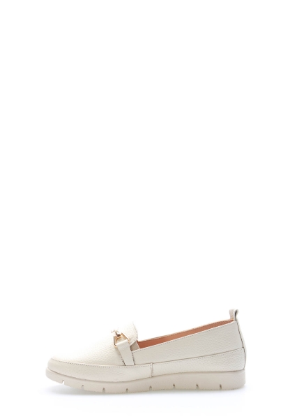 MirgeShoes Bej Bağcıksız Kadın Casual Ayakkabı İçi Dışı Hakiki Deri MRG0126526122961