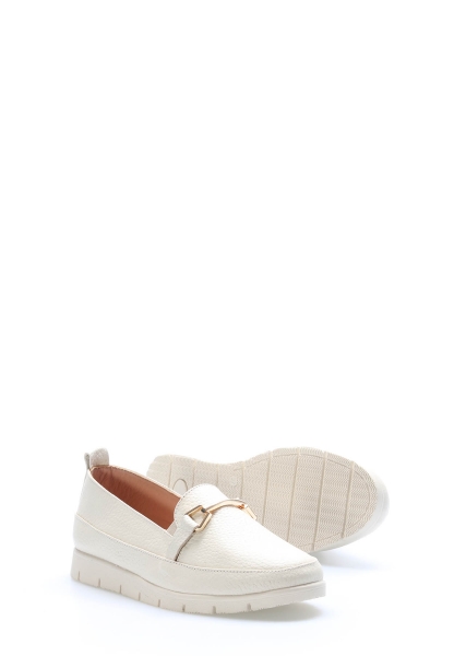 MirgeShoes Bej Bağcıksız Kadın Casual Ayakkabı İçi Dışı Hakiki Deri MRG0126526122961