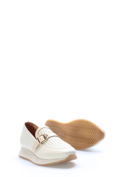 MirgeShoes Bej Bağcıksız Kadın Casual Ayakkabı İçi Dışı Hakiki Deri MRG0148626155942343