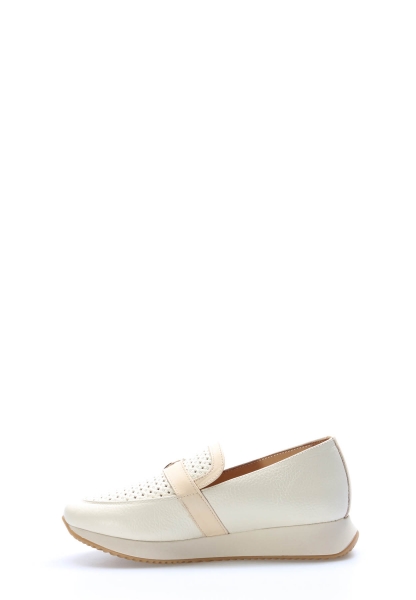 MirgeShoes Bej Bağcıksız Kadın Casual Ayakkabı İçi Dışı Hakiki Deri MRG0148626155942343