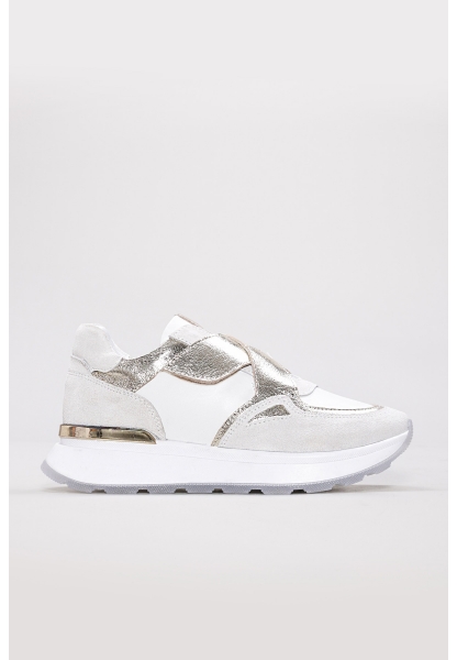 MirgeShoes Beyaz-Altın Bantlı Kadın Casual Ayakkabı İçi Dışı Hakiki Deri MRG0188726124272