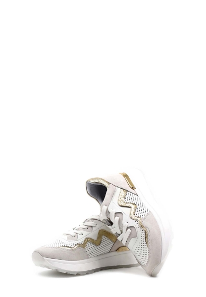 MirgeShoes Beyaz-Altın Bağcıklı Kadın Spor Ayakkabı İçi Dışı Hakiki Deri MRG0188726124263