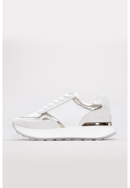 MirgeShoes Beyaz-Altın Bağcıklı Kadın Spor Ayakkabı İçi Dışı Hakiki Deri MRG0188726124283