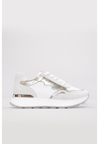 MirgeShoes Beyaz-Altın Bağcıklı Kadın Spor Ayakkabı İçi Dışı Hakiki Deri MRG0188726124283