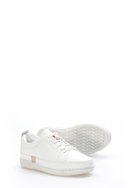 MirgeShoes İçi Dışı Hakiki Deri Beyaz Bağcıklı Kadın Casual Ayakkabı AH0816026111055