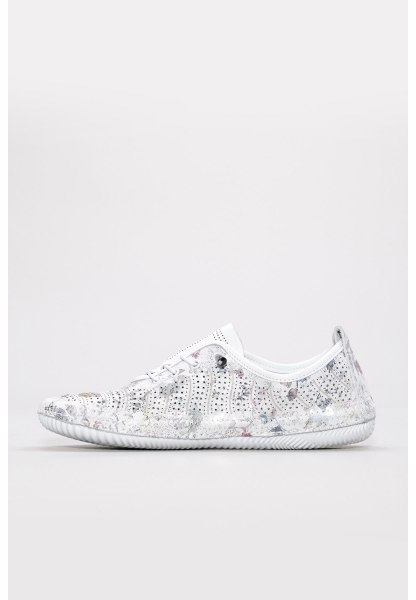 MirgeShoes Beyaz-Çiçekli Bağcıksız Kadın Casual Ayakkabı İçi Dışı Hakiki Deri MRG01266261318