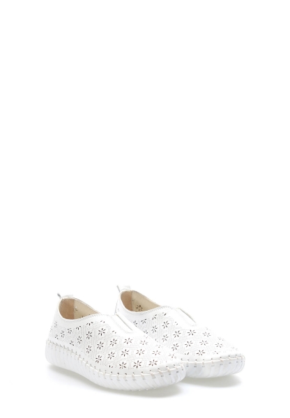 MirgeShoes Beyaz Bağcıksız Kadın Casual Ayakkabı İçi Dışı Hakiki Deri MRG012692616918