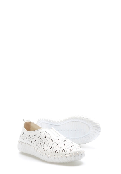 MirgeShoes Beyaz Bağcıksız Kadın Casual Ayakkabı İçi Dışı Hakiki Deri MRG012692616918