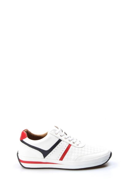  MirgeShoes Beyaz Bağcıklı Erkek Sneaker Spor Ayakkabı İçi Dışı Hakiki Deri MRG019861311907