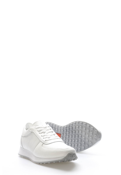 MirgeShoes Beyaz Bağcıklı Erkek Spor Sneaker Ayakkabı İçi Dışı Hakiki Deri MRG011081131773
