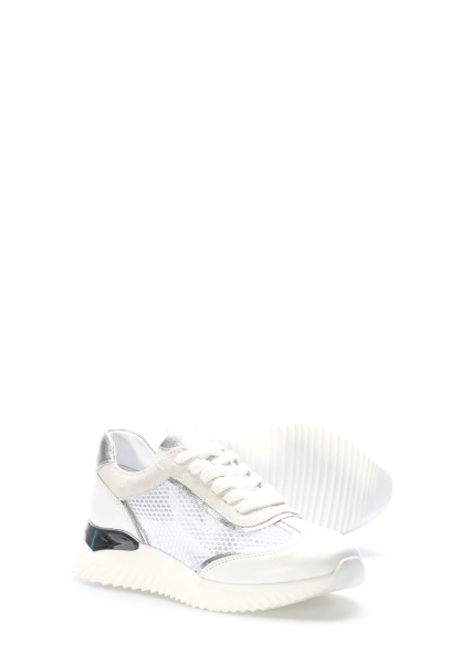 MirgeShoes Beyaz-Gümüş Bağcıklı Kadın Casual Ayakkabı İçi Dışı Hakiki Deri MRG0188726125293