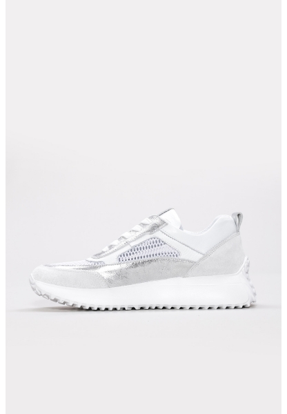 MirgeShoes Beyaz-Gümüş Bağcıklı Kadın Spor Ayakkabı İçi Dışı Hakiki Deri MRG012662619248