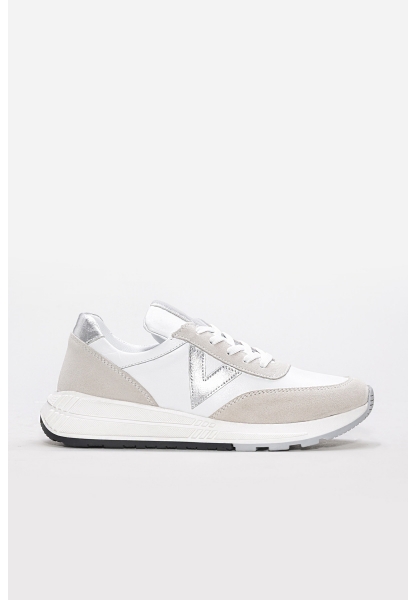 MirgeShoes Beyaz-Gümüş Bağcıklı Kadın Spor Ayakkabı İçi Dışı Hakiki Deri MRG01299261370
