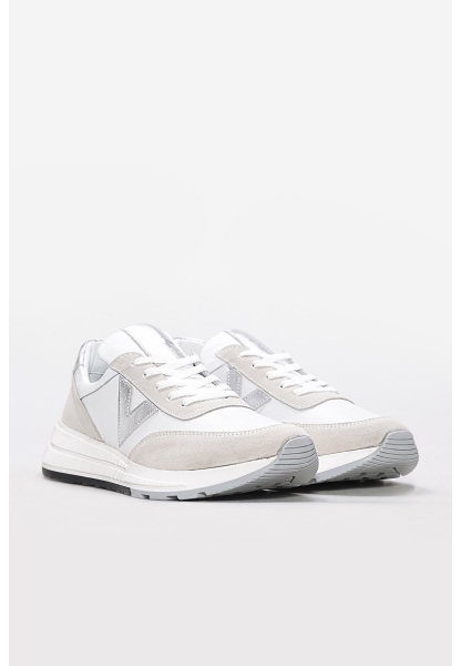 MirgeShoes Beyaz-Gümüş Bağcıklı Kadın Spor Ayakkabı İçi Dışı Hakiki Deri MRG01299261370