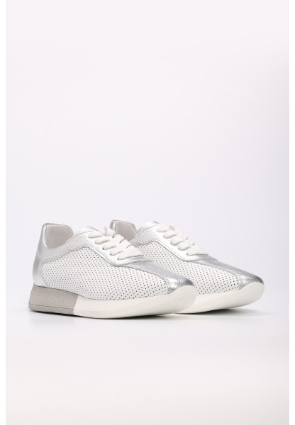 MirgeShoes Beyaz-Gümüş Bağcıklı Kadın Spor Ayakkabı İçi Dışı Hakiki Deri MRG014862611780