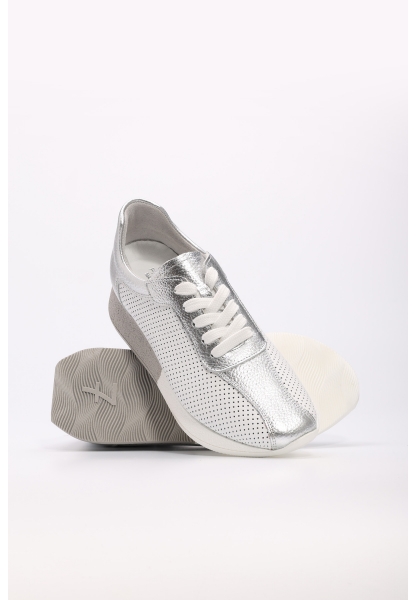 MirgeShoes Beyaz-Gümüş Bağcıklı Kadın Spor Ayakkabı İçi Dışı Hakiki Deri MRG014862611780