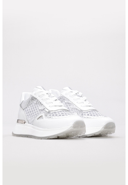 MirgeShoes Beyaz-Gümüş Bağcıklı Kadın Spor Ayakkabı İçi Dışı Hakiki Deri MRG0188726124268