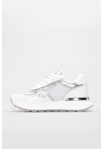 MirgeShoes Beyaz-Gümüş Bağcıklı Kadın Spor Ayakkabı İçi Dışı Hakiki Deri MRG0188726124268