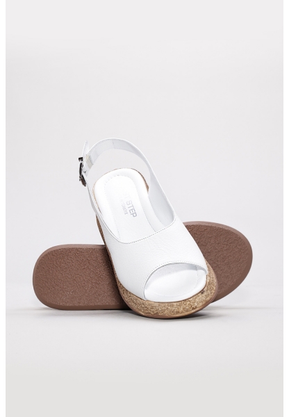 MirgeShoes Kadın Dolgu Topuklu Sandalet İçi Dışı Hakiki Deri Beyaz  MRG0135726115536