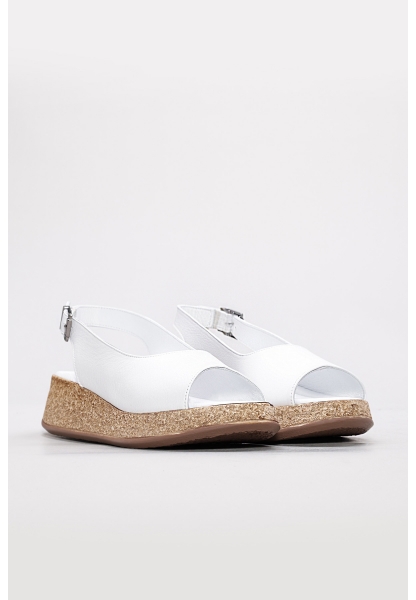 MirgeShoes Kadın Dolgu Topuklu Sandalet İçi Dışı Hakiki Deri Beyaz  MRG0135726115536