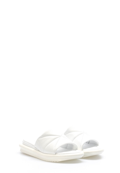 MirgeShoes Kadın Düz Terlik İçi Dışı Hakiki Deri Beyaz  MRG01357261151821