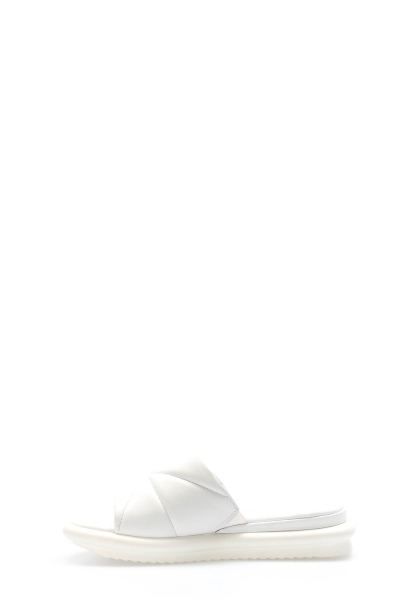 MirgeShoes Kadın Düz Terlik İçi Dışı Hakiki Deri Beyaz  MRG01357261151821