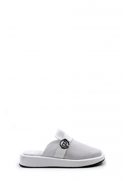 MirgeShoes Kadın Düz Terlik İçi Dışı Hakiki Deri Beyaz  MRG01840261515