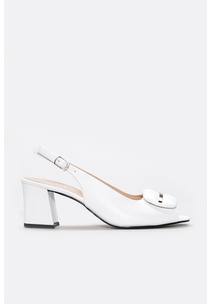 MirgeShoes Beyaz Kadın Kalın Topuklu Ayakkabı İçi Dışı Hakiki Deri MRG013452612737