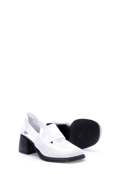 MirgeShoes Beyaz Kadın Kalın Topuklu Ayakkabı İçi Dışı Hakiki Deri MRG01347261751019