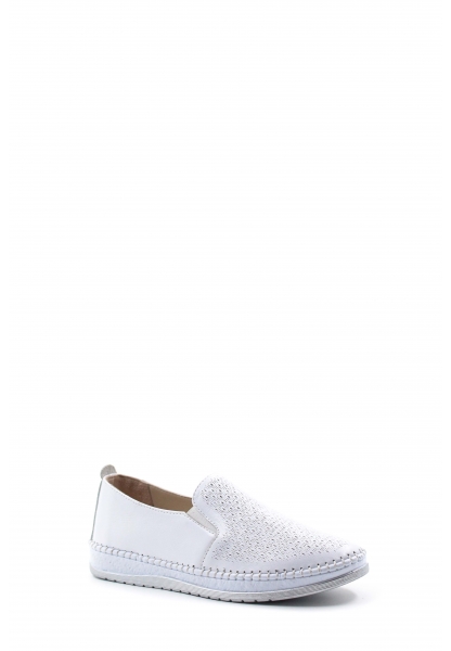 MirgeShoes Beyaz Bağcıksız Kadın Casual Ayakkabı İçi Dışı Hakiki Deri MRG012692616218
