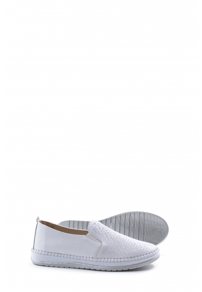 MirgeShoes Beyaz Bağcıksız Kadın Casual Ayakkabı İçi Dışı Hakiki Deri MRG012692616218