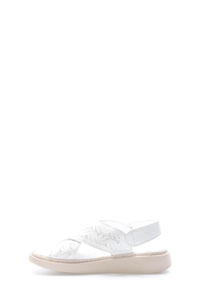 MirgeShoes Kadın Sandalet İçi Dışı Hakiki Deri Beyaz  MRG011102261672