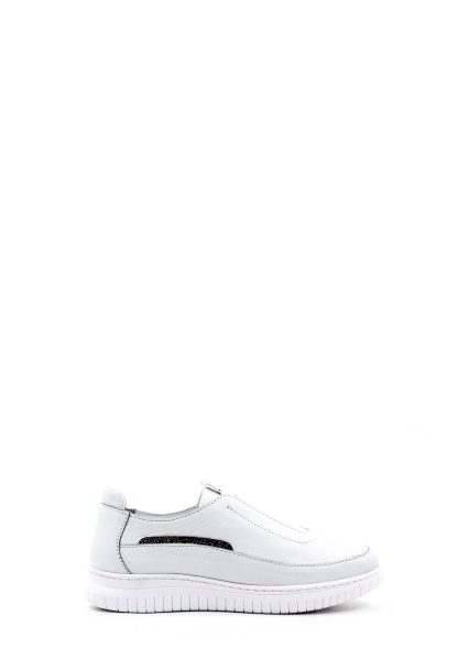 MirgeShoes Beyaz Bağcıksız Kadın Spor Sneaker Ayakkabı İçi Dışı Hakiki Deri MRG017132614240