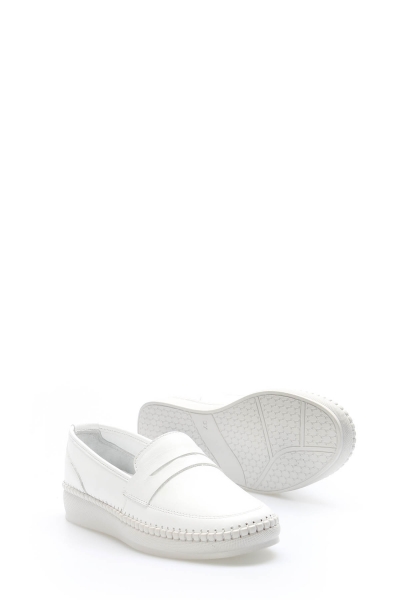 MirgeShoes Beyaz Bağcıksız Kadın Yürüyüş Ayakkabısı İçi Dışı Hakiki Deri MRG012942612236