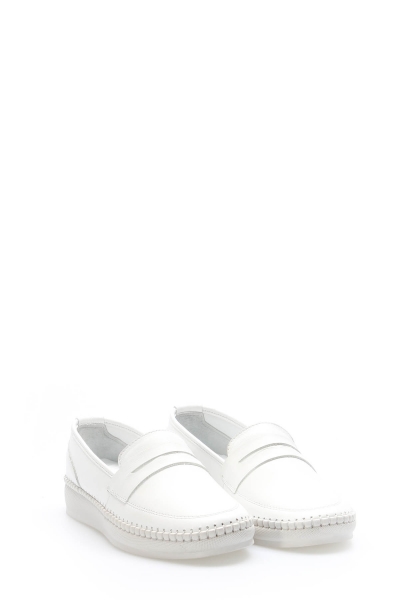 MirgeShoes Beyaz Bağcıksız Kadın Yürüyüş Ayakkabısı İçi Dışı Hakiki Deri MRG012942612236