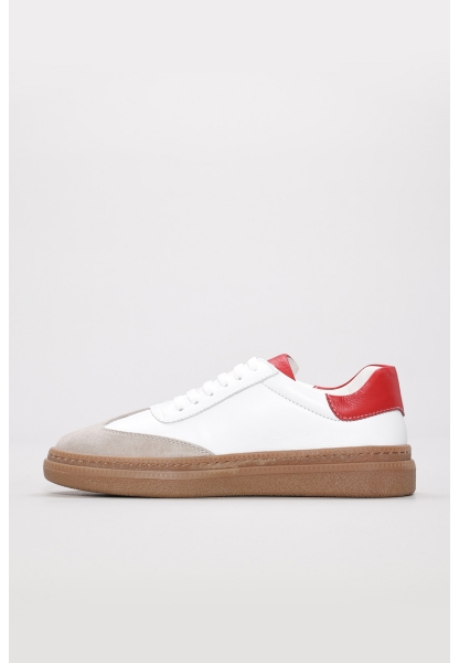 MirgeShoes Beyaz-Kırmızı Bağcıklı Kadın Casual Ayakkabı İçi Dışı Hakiki Deri MRG011064261345