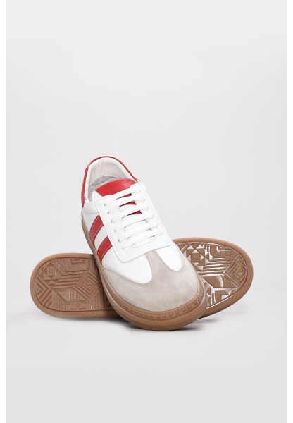 MirgeShoes Beyaz-Kırmızı Bağcıklı Kadın Casual Ayakkabı İçi Dışı Hakiki Deri MRG011064261345