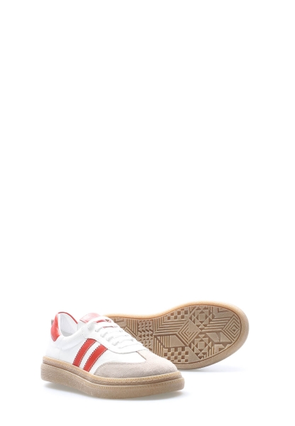 MirgeShoes Beyaz-Kırmızı Bağcıklı Kadın Casual Ayakkabı İçi Dışı Hakiki Deri MRG01347261989