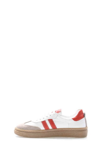 MirgeShoes Beyaz-Kırmızı Bağcıklı Kadın Casual Ayakkabı İçi Dışı Hakiki Deri MRG01347261989