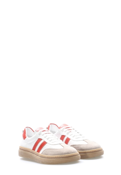 MirgeShoes Beyaz-Kırmızı Bağcıklı Kadın Casual Ayakkabı İçi Dışı Hakiki Deri MRG01347261989