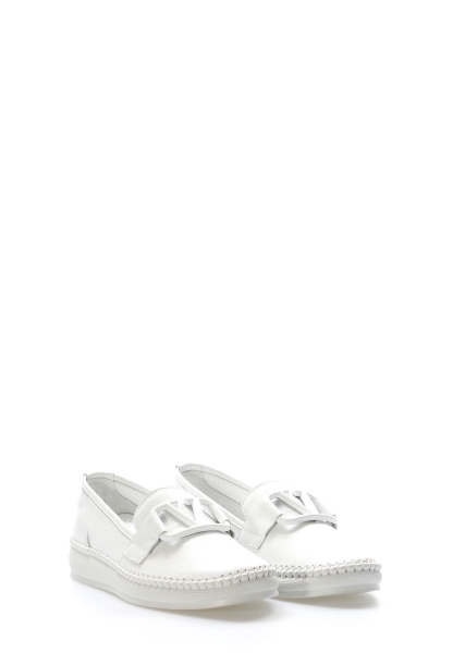 MirgeShoes Beyaz Bağcıksız Kadın Günlük Ayakkabı İçi Dışı Hakiki Deri MRG012942612261