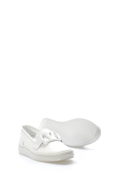 MirgeShoes Beyaz Bağcıksız Kadın Günlük Ayakkabı İçi Dışı Hakiki Deri MRG012942612261