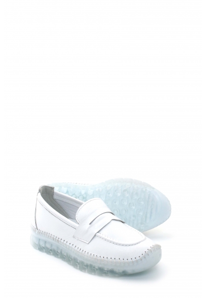 MirgeShoes Beyaz Bağcıksız Kadın Casual Ayakkabı İçi Dışı Hakiki Deri MRG01739261957