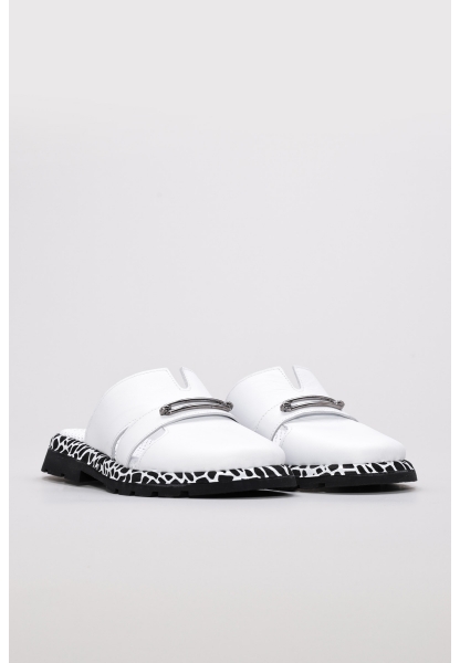 MirgeShoes Kadın Düz Terlik İçi Dışı Hakiki Deri Beyaz   MRG0184026191138