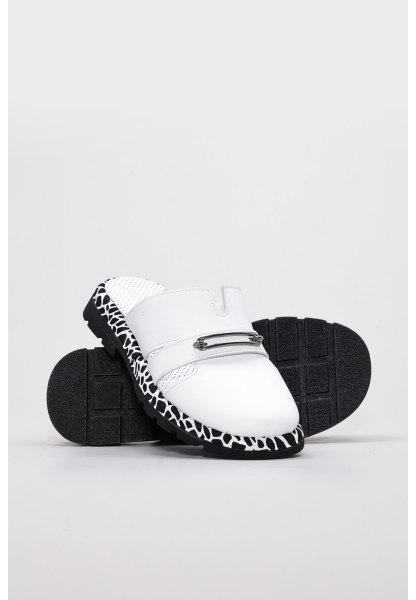 MirgeShoes Kadın Düz Terlik İçi Dışı Hakiki Deri Beyaz   MRG0184026191138