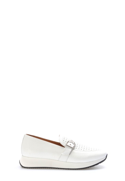 MirgeShoes Beyaz Bağcıksız Kadın Günlük Ayakkabı İçi Dışı Hakiki Deri MRG0148626155942343