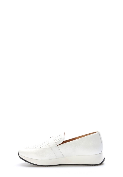 MirgeShoes Beyaz Bağcıksız Kadın Günlük Ayakkabı İçi Dışı Hakiki Deri MRG0148626155942343