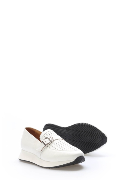 MirgeShoes Beyaz Bağcıksız Kadın Günlük Ayakkabı İçi Dışı Hakiki Deri MRG0148626155942343